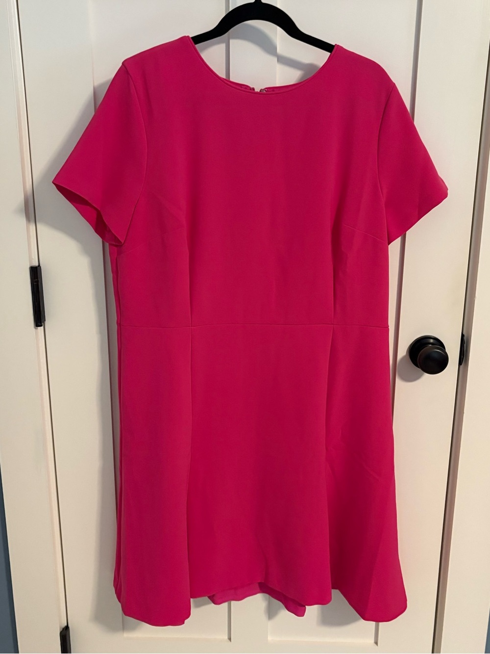 Ann Taylor Hot Pink Short-Sleeve Midi A-Line Dress